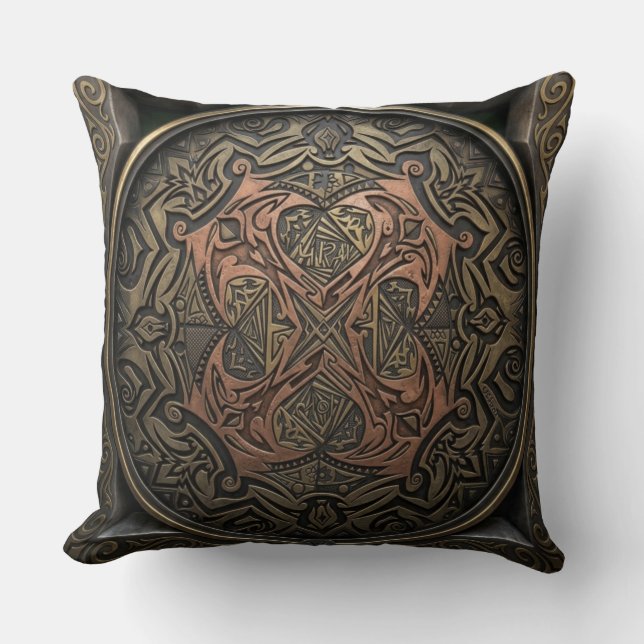 Coussin Hand-Drawn to 3D Digital: Intricate Bronze Mandala (Recto)