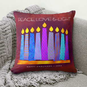 Coussin Hanoukka Bold Bougies bleues sur Red Peace Love Li