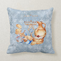 Hanoukka Chanukah Menorah Aquarelle Bleu Neige