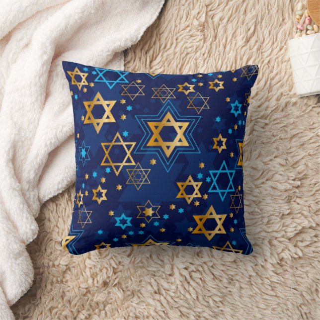 Coussin Hanoukka Menorah Blue Star de David Throw Pillow (Couverture)