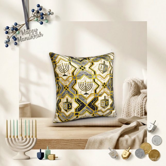 Coussin Hanukkah Marbre Orné Doré (Créateur téléchargé)