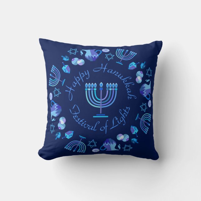 Coussin Hanukkiah Happy Hanoukka Juive Fête Menorah (Recto)