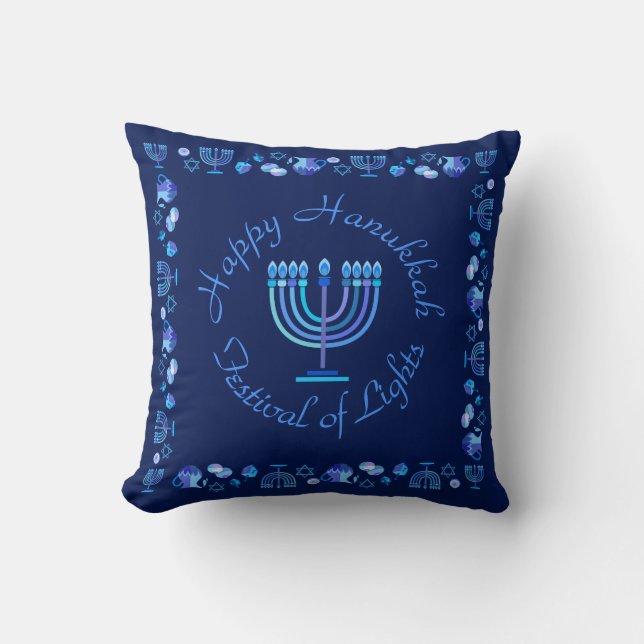 Coussin Hanukkiah Happy Hanoukka Juive Fête Menorah (Recto)