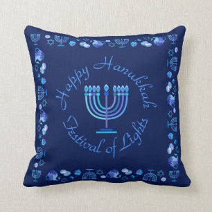 Coussin Hanukkiah Happy Hanoukka Juive Fête Menorah