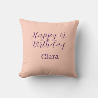 Coussin Happy 1st birthday orange purple boho retro name 