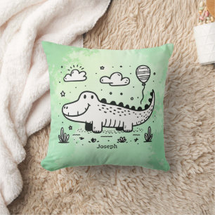 Coussin Happy Alligator avec ballon - Cute Nursery Art