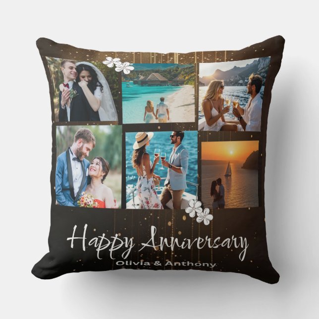 Coussin Happy Anniversary Custom Photo Collage (Recto)