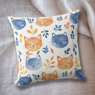 Coussin Happy Blue Orange Watercolor Chat Façades