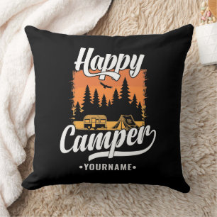 Coussin Happy Camper Camping Randonnée Voyage Caravan Life