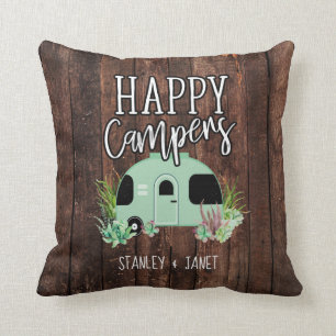 Coussin Happy Campers, Camping, RV, Motorhome, Trailer