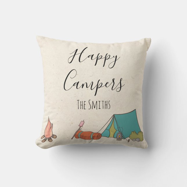 Coussin Happy Campers écrit à la main Personnaliser Camp T (Recto)