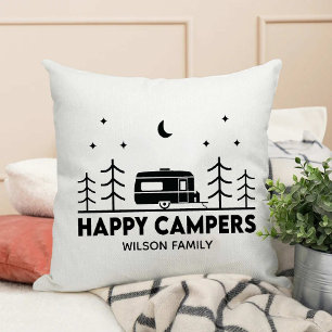 Coussin Happy Campers nom de famille Outdoor Adventure