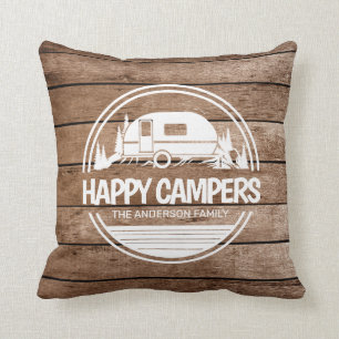 Coussin Happy Campers Rustic Wood Camping