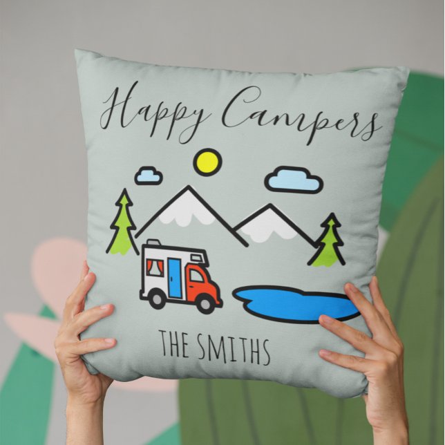 Coussin Happy Campers RV Personnaliser Camping Montagnes (Créateur téléchargé)