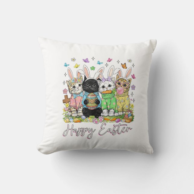 Coussin Happy Easter Cute Cat Lover Bunny Easter Day Women (Recto)