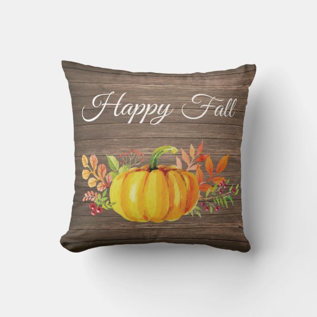 Coussin Happy Fall Rustic Watercolor Citrouille (Recto)