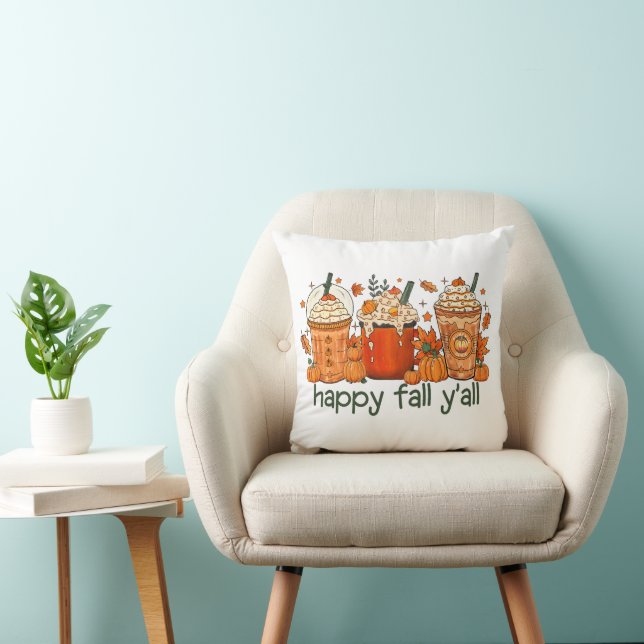 Coussin Happy Fall Y'all, automne et épices Citrouilles (Chaise)
