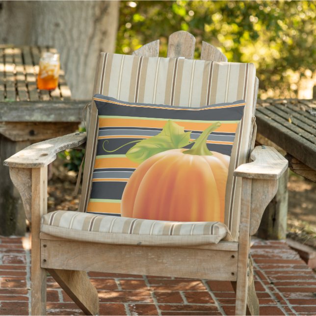 Coussin Happy Fall Yall Citrouilles sur Fun Stripes Motif (Chaise)