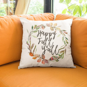 Coussin Happy Fall Y'all Fall Boho Feuilles d'aquarelle
