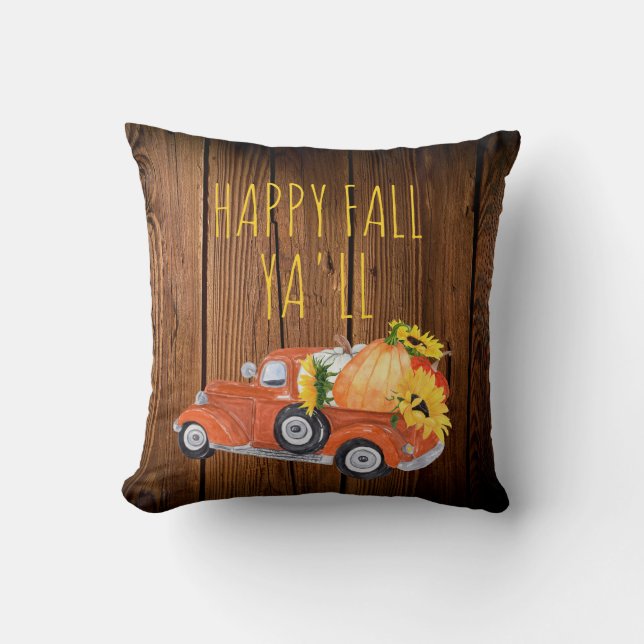 Coussin Happy Fall Ya'll Rustic Vintage ramasser Citrouill (Recto)