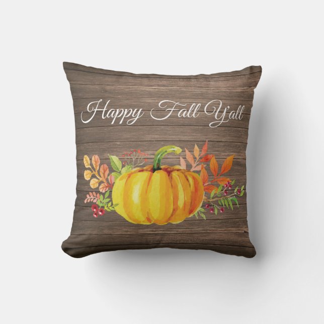 Coussin Happy Fall Y'all Rustic Watercolor Citrouille (Recto)
