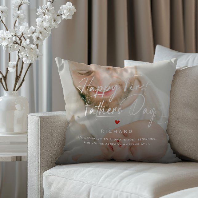 Coussin Happy First Father's Day Photo Collage & Quote (Créateur téléchargé)