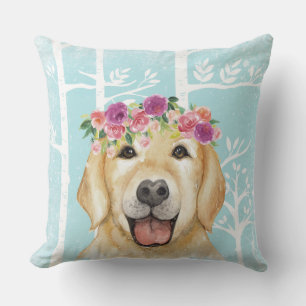 Coussin Happy Flower Animal dans Blue Forest-Dog-Retriever