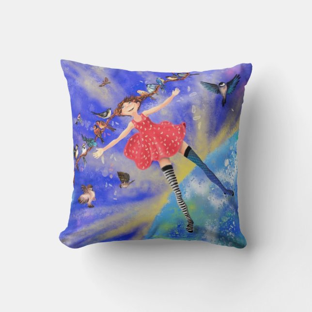 Coussin Happy Girl with Birds (Recto)