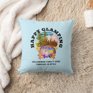 Coussin HAPPY GLAMPING Nom personnalisé Famille Camping Vo