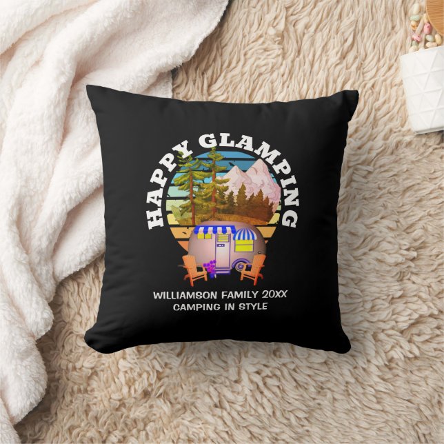 Coussin HAPPY GLAMPING Nom personnalisé Famille Camping Vo (Couverture)