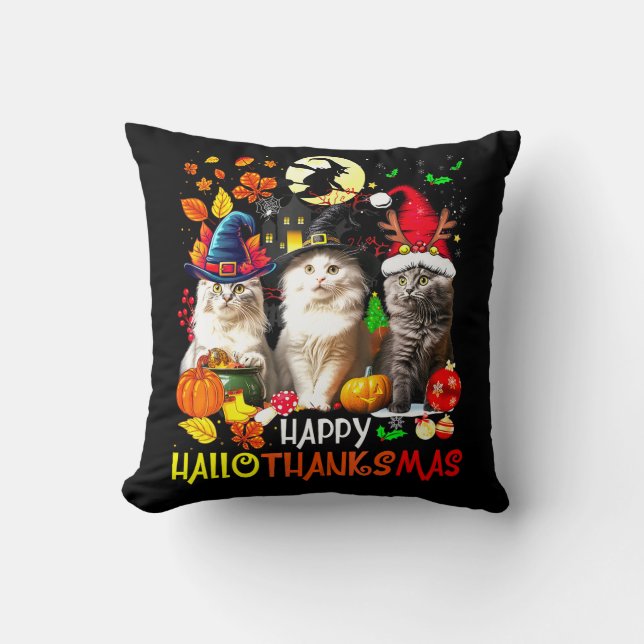 Coussin Happy HalloThanksMas Chats (Recto)