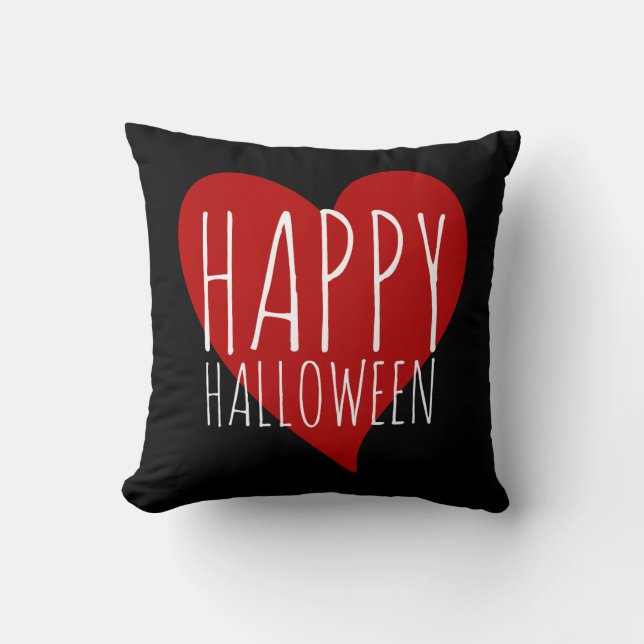 Coussin Happy Halloween avec Coeur Rouge Gris et Noir (Recto)