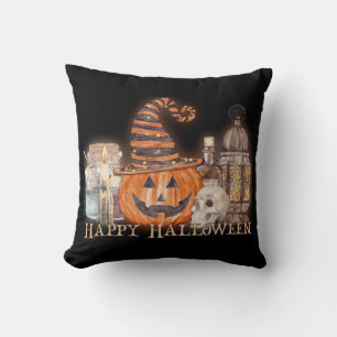 Coussin Happy Halloween Citrouille aquarelle