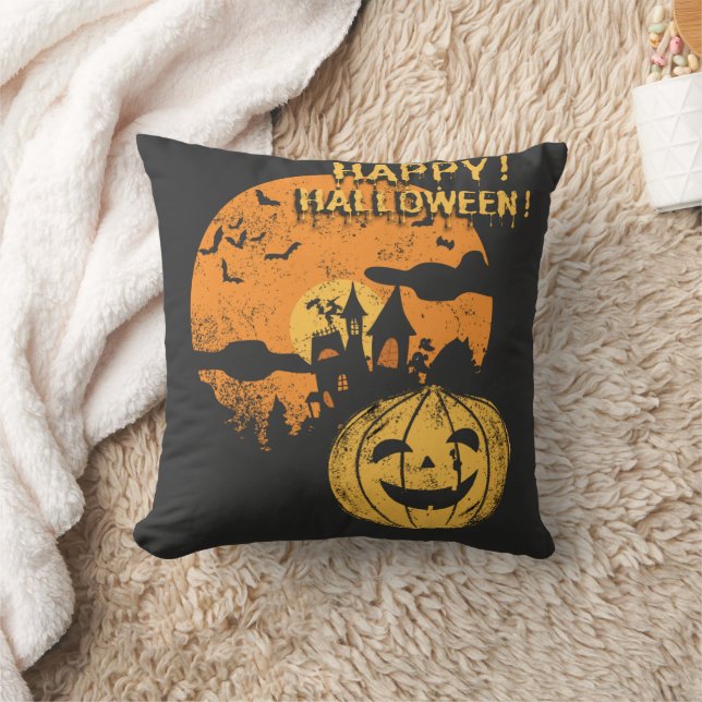 Coussin Happy Halloween Citrouille Funny Éffrayant chauve  (Couverture)
