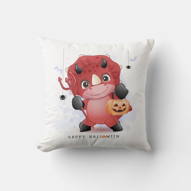 Coussin Happy Halloween Cute Dinosaur Citrouille Spider Ba (Recto)