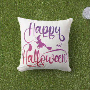 Coussin Happy Halloween dégradé volant sorcière chat
