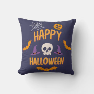 Coussin Happy Halloween éffrayant citrouille chauve-souris