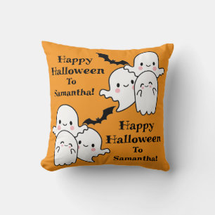 Coussin Happy Halloween Ghost Bat Orange