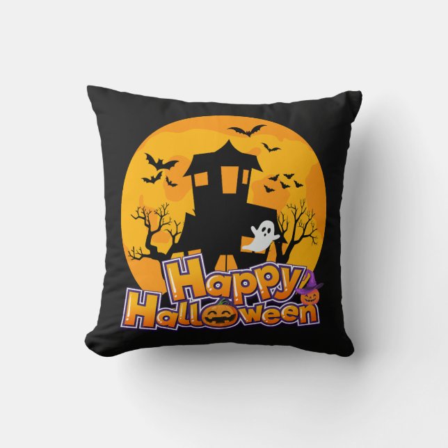 Coussin Happy Halloween Haunted House Moon (Recto)