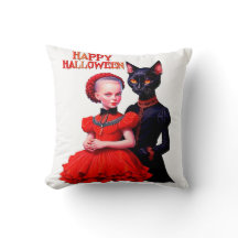 Happy Halloween Little Witch And Her Black Cat