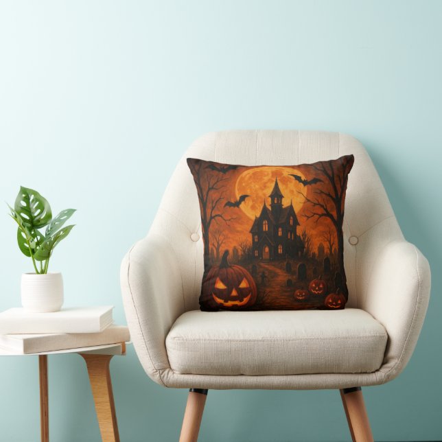 Coussin Happy Halloween nuit effrayante avec sorcière de c (Chaise)