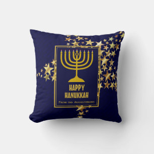 Coussin HAPPY HANOUKKA Festive Stars Personnalisé BLEU