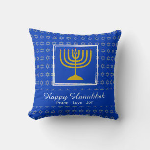 Coussin HAPPY HANOUKKA Peace Love Joy Personnalisable Blue