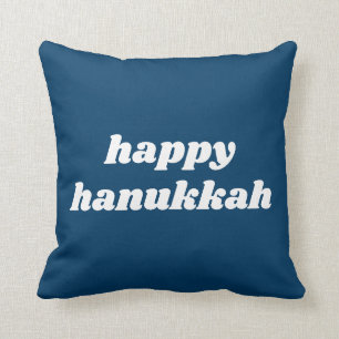 Coussin Happy Hanoukka Simple Retro Typographie Bleu
