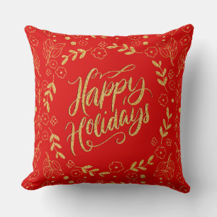 Coussin Happy Holiday Typography Gold Parties scintillant 