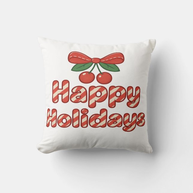 Coussin Happy Holidays Candy Cane Typography – Cute Xmas (Recto)