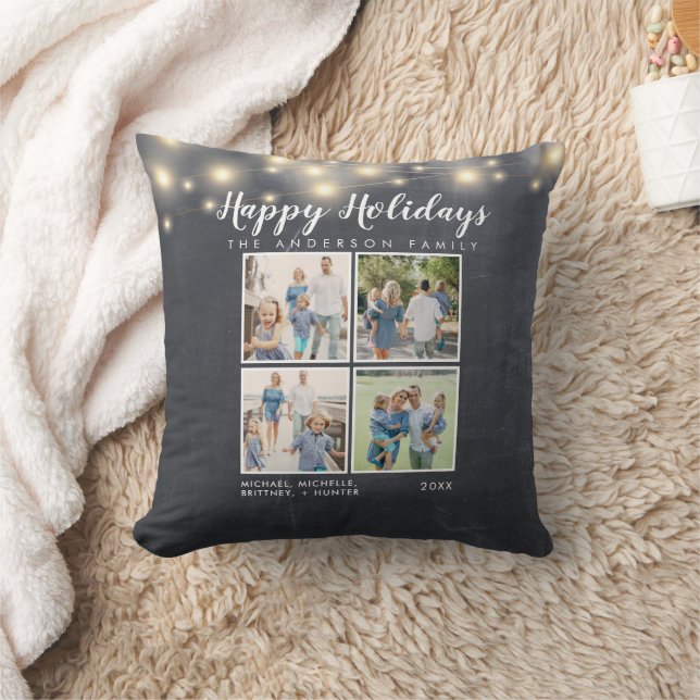 Coussin Happy Holidays Chalkboard String Lights Photo (Couverture)