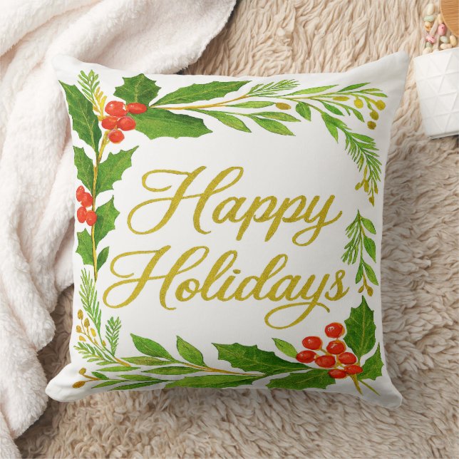 Coussin 'Happy Holidays' Throw Pillow (Couverture)