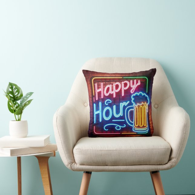 Coussin Happy Hour Sign On Brick (Chaise)