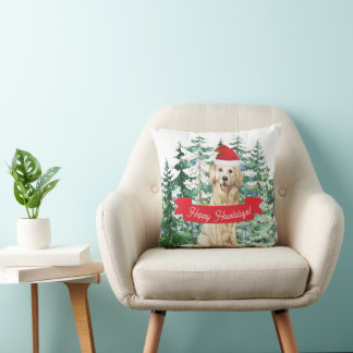 Coussin Happy Howlidays Golden Retriever